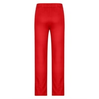 GUZOM MENS haljine hlače - gumb za istezanje opuštene fit ravne ležerne hlače za muškarce crvene boje