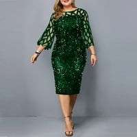 FINELYLOVE Sunčana haljina plus veličina Sunkesse za ženu A-line Dužina koljena dugih rukava Puni zeleni