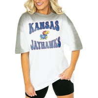 Ženska gameday Couture White Sivi Kansas Jayhawks Campus Glory Colorwave Prevelika majica