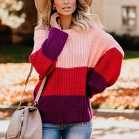 Olyvenn dugih rukava Blok u boji labav od ramena pletenja pulover džemperi Žene pluse ženski slobodno vrijeme Red XL