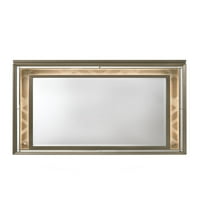Moderno pravokutno ogledalo sa drvenim okvirom i LED svjetlom na dodir za spavaću sobu, garderobu, tamni šampanjac, ogledalo