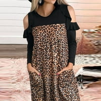 Shusuen ženska jesenska zima modni leopard Ispiši labav dugi rukav Okrugli haljini za okrugli vrat za žene 3165