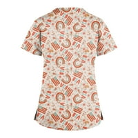 Bicoasu ženski vrhovi ženski V-izrez kratki rukav ležerne majice na vrhu tiskane Plus veličine T-majice za žene narandžasti xl