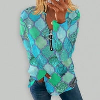 Hanas vrhovi ženska modna casual okruglica s dugim prugastom geometrijskom tiskanom bluzom s dugim rukavima