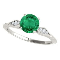 Mauli dragulji za žene za žene 0. Carat dijamant i smaragdni prsten 4-prong 14k bijelo zlato