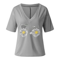 Ženski ljetni vrhovi Ženska bluza kratkih rukava Ležerne prilike Cvjetne košulje V-izrez Siva 5xl