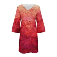 Ležerne haljine za žene cvjetne sunčeve haljine V-izrez Mini kratki rukav crveni XL