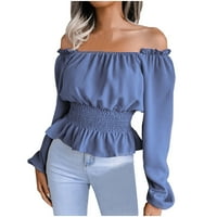 S gornjih ramena za žene kratki rukav vrhovi bluze redoviti fit t majice pulover šifonske majice vrhovi