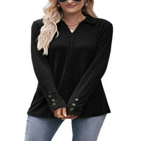Colisha ženske bluze s dugim rukavima V izrez Polo pulover obične reverske majice na vrhu crne boje