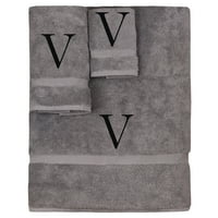 Monogramd set ručnika, personalizirani poklon, set 3- crni blok slova vezeni ručnik - dodatni upijajući turski pamuk - meka Terry Finish - početna b siva