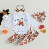 Calsunbaby Baby Girl Halloween Outfits Pismo Ispis Romper + bundeve ispise hlače + šešir + traka za glavu 0-12m