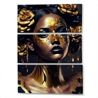 Art DesimanArt Zlatna i crna cvjetna žena v Afrička američka žena Canvas Art Print - paneli