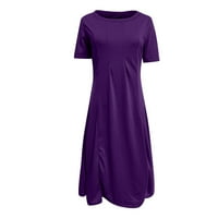 Bazyrey Womens Okrugli vrat Haljine temperament Solid Color Swing haljina 5xl