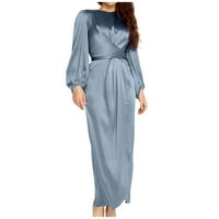 Zyekqe vjenčane haljine za žene satenski formalno maxi haljina dugih rukava omotaj struka Split elegantna haljina
