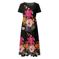 Mini haljine za žene Ljeto casual kratkih rukava cvjetna tiskana posada vrata labava haljina Boho Beach
