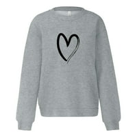 Qcmgmg Plus Veličine Dukseri Love Print Dugi rukav Žene Zimske pulover Crew Crte Labave haljine za žene