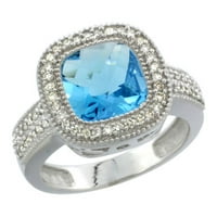 10k bijeli zlatni prirodni švicarski plavi topaz prsten-rez 9x dijamant akcent, veličina 5.5