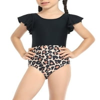 Baby Girl Ljetni bikini, klupci Leopard Print Flying Swimsuit okruglog vrata