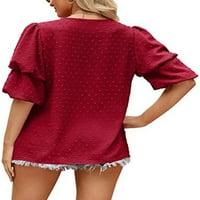 Bomotoo dame majica V izrez tunika bluza na pola rukava šifon na vrhu casual majica plaža vino crveno