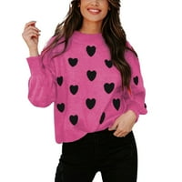 Prevelizirani džemperi za žene Ljubite srce Štampano O-izrezom dugih rukava Pleteni pulover Jumper Ležerne prilike za topline vrhovi džemperi za praznike