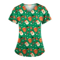 Daqian ženske košulje Ženska modna kratka rukava V-izrez V-izrez Vrhovi božićnog tiska sa džepom bluza vrhovi plus veličine za žene na klirensu zeleni xxl