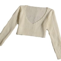 RIB-Knit casual uzorak obični osnovni vrhovi V izrez ženski džemperi