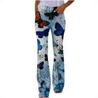 TOQOT hlače za ženske tipke za rastezanje rastezanja ispisane rastezanje mršavih hlača pantalone plavi xxl