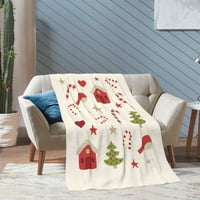 Bacajte pokrivač, šarene božićne elemente flanel pokrivač za kauč na krevet