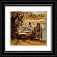 Pierre Auguste Renoir matted crnarna ukrašena uokvirena umjetnost, mlada žena u čamcu '