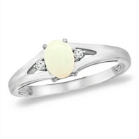 14k bijeli zlatni dijamant Natural Opal Angažman prsten ovalna, veličina 6