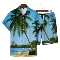 Yievt MENS Havajska košulja kratkih rukava odijela Ljetno čišćenje Muška havajska odjeća za plažu ljeta Boho majica s kratkim dijelom dvodijelni set