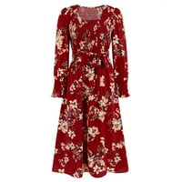 Koaiezne womne haljine ženske jeseni novi vintage s dugim rukavima fragmentirana cvijeća srednje dužine