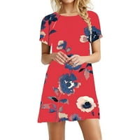 ManXivoo cvjetna djevojka haljina Žene Ljeto casual okrugli vrat kratki rukav haljina cvijeta suknje za ljetne haljine Žene povremene haljine crvene boje