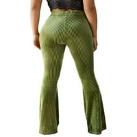 Dame elastične stručne pantalone ležerne prilike za odmor dugački pant s rebrastim salonarskim pantalonama dno svijetlo zelene s