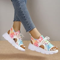 Ljetne ženske sandale mrežice casual tie-boje debela čipke sandalias šuplje otvorene cipele za plažu za žene Zapatos mujer ružičasta veličina7.5
