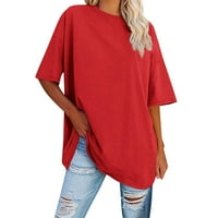 Cuoff bluze za žene plus veličine T majice prevelike majice Ljeto kratki rukav labavi tunički ženski vrhovi crveni m