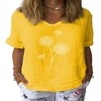 Ženski maslačak cvjetni vrhovi kratki rukav V izrez TEE majica ljetna plaža Tunika Ležerna labava bluza