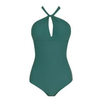 Halter izrez kupaći odijela za žene Jedan puni izrez u boji Halter atletski kupaći kostimi plus veličina TUMMIJA KONTROLA Tankini kupaći kostim zeleni XL