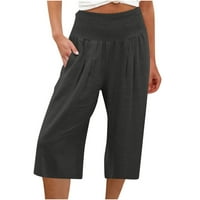 Yanhoo Yanhoo ženske vrećice Capris posteljina široka noga elastična struka hlače labave pantalone sa džepovima