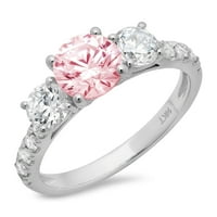 2CT okrugli rez ružičasti simulirani dijamant 18k bijeli zlatni angažman za angažman kamena prstena