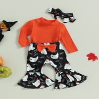 Arvbitana Baby Girls Halloween Outfits rebra s dugim rukavima Romper + Ghost Print Bow flared pantalone
