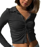 Lizxun ženske bluze, čvrste obrezivanje na dugih rukava s dugim rukavima