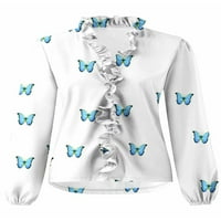 Paille Dame V izrez Elegantna bluza Labavi odmor Tunička košulja Baggy Radne majice Vrhovi D XL