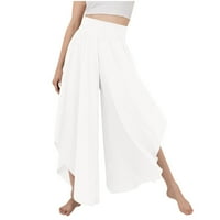 Xinqinghao Ženske hlače široke noge visokog struka joga hlače Čvrsto boje plutajuće hlače plus veličine boho gležnjačke hlače bijele xxxl