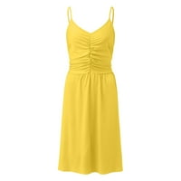 Clearmanske ljetne haljine za žene bez rukava A-line Dužina koljena Ležerna V-izrez Čvrsta haljina žuta s