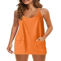 Luxplum dame Ljeto plaže sandress scoop vrat kratke mini haljine bez rukava bez rukava havajska odmor narančasta crvena xs