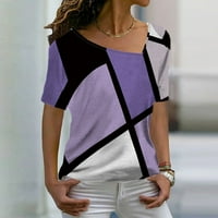Ženska modna ležerna temperatura V izrez Labavi geometrijski tiskani majica kratkih rukava TOP S-3XL