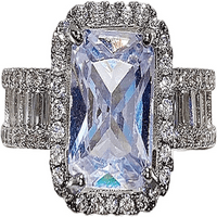 Vjenčani prsten sjajni trg rhinestone hipoalergeni geometrijski ukrasni dodaci zapadnih stila umetnuo je cirkon širokopojasni prsten-US 6