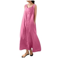 Haljina za žene, ženska puna boja suspender pamuk labav džep ružičasti ružičasti ružičasti 2xl