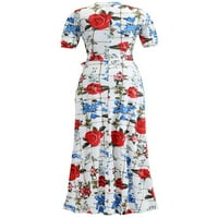 Avamo Žene duge haljine Swing Maxi haljine cvjetne tiskane boemske casual čipke u gore bijelo l